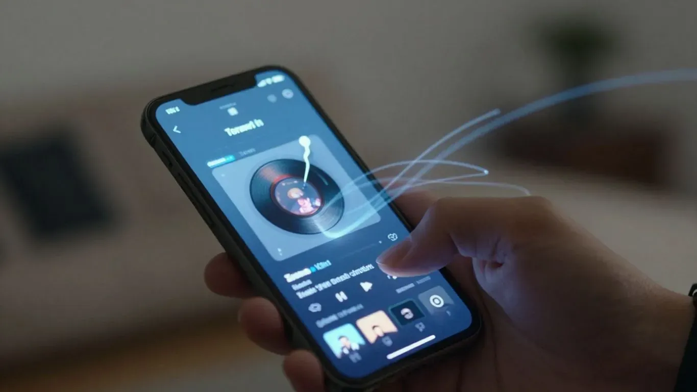 Music streaming app on a phone with digital streams.