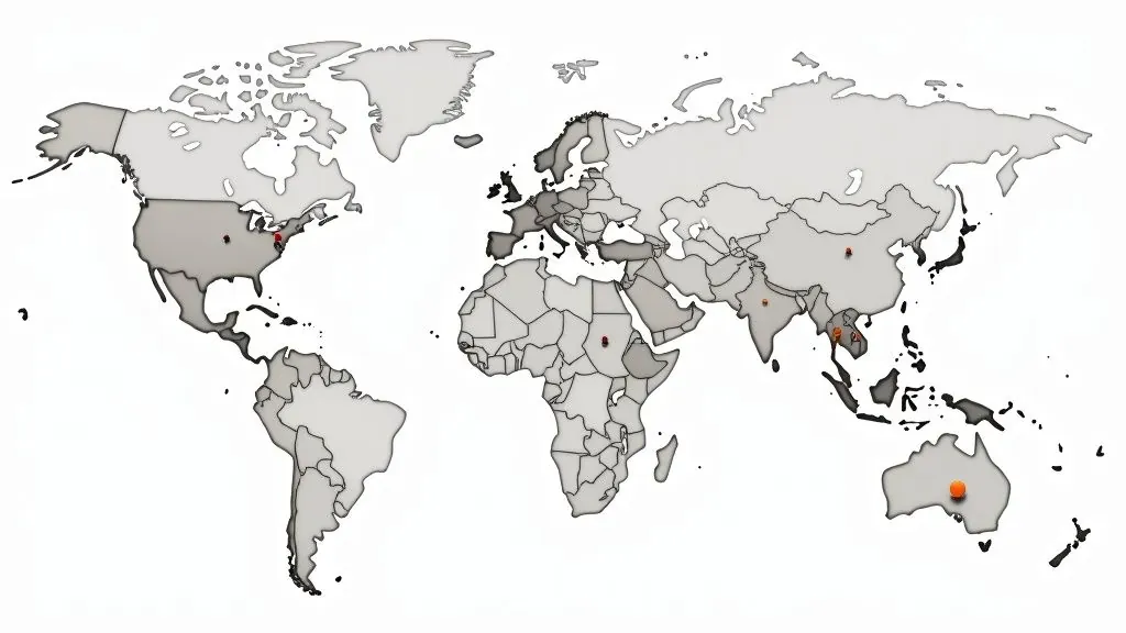 A world map with highlighted locations illustrating the geographic distribution of a music audience
